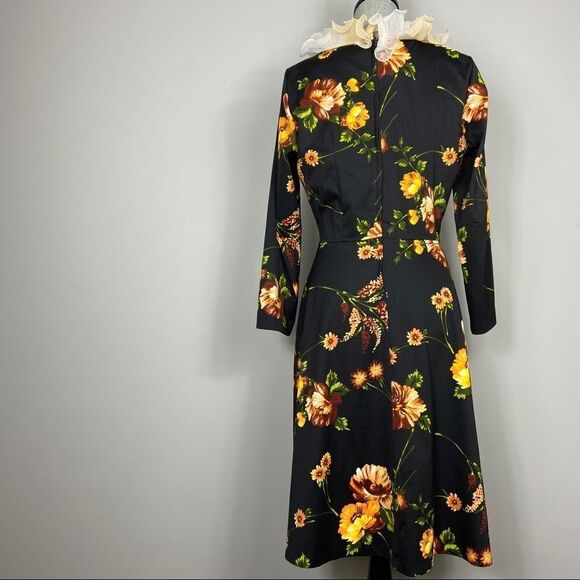 Vintage 70s floral long sleeve midi dress ruffle collar. Cottagecore girlycore - Picture 5 of 11
